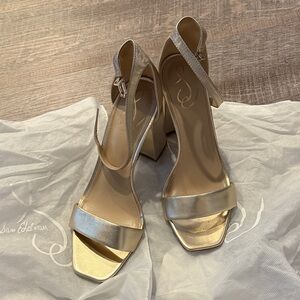 Sam Edelman Gold Metallic Block 3 inch Heel Sandals
